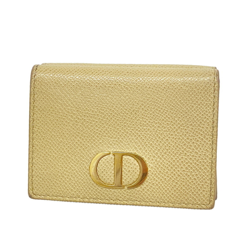 Christian Dior Tri-fold Leather Wallet, Beige, Women's